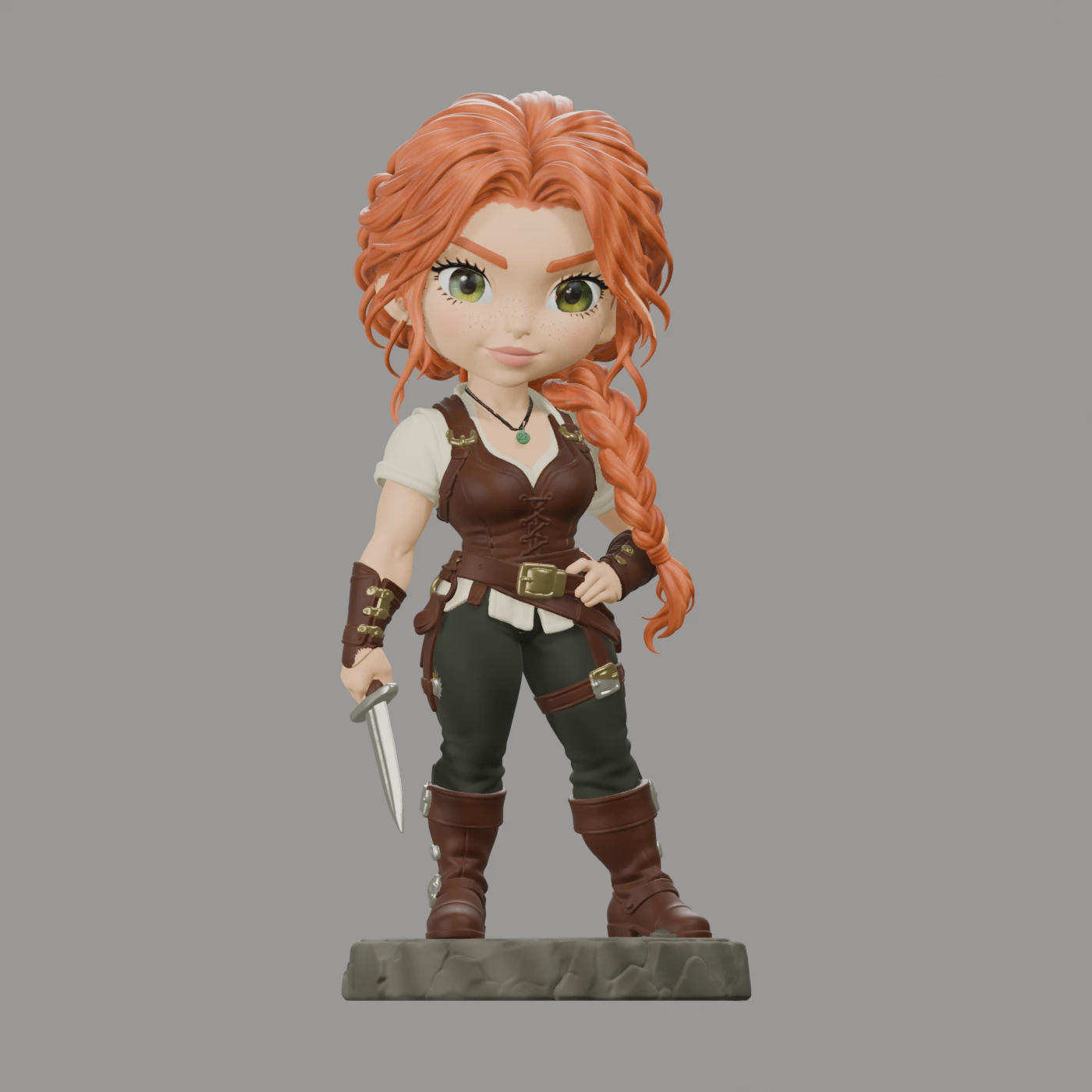 Althea Zoltaire · Chibi à la tresse · Aperçu en couleur du modèle 3D · vue 1