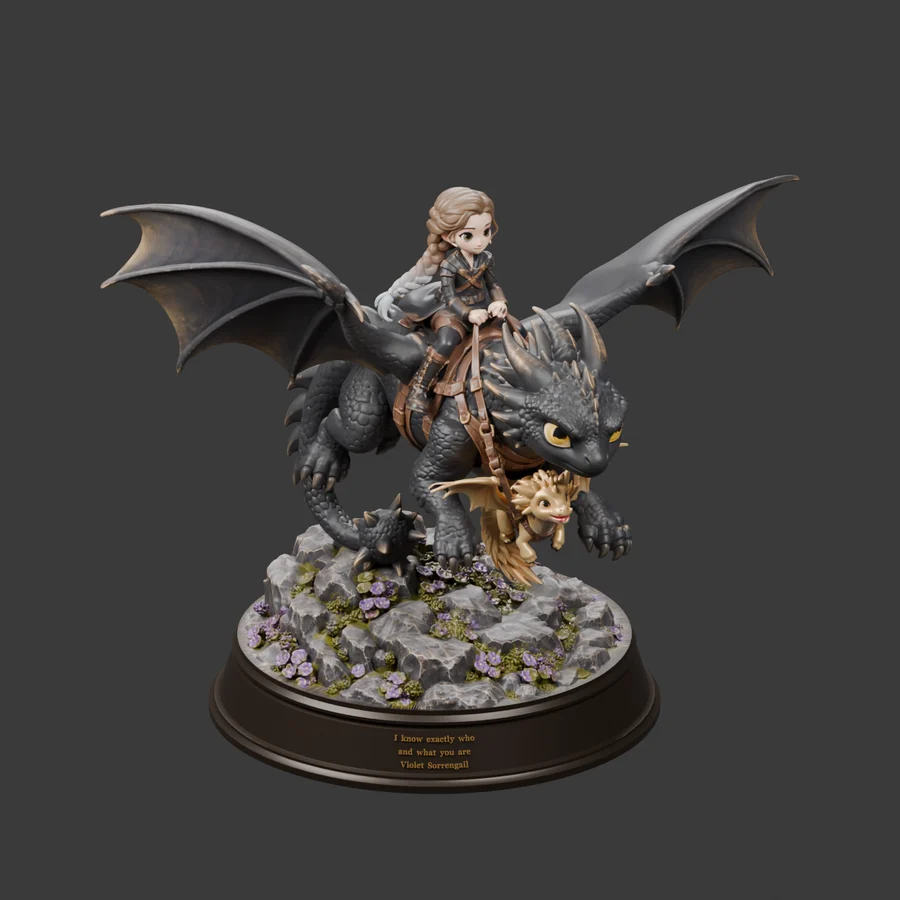 Violet, Tairn & Andarna · in flight · 3D