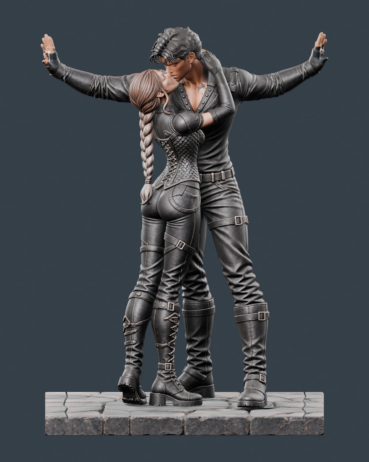 Violet et Xaden · Baiser à bras ouverts · Aperçu en couleur du modèle 3D · vue 1