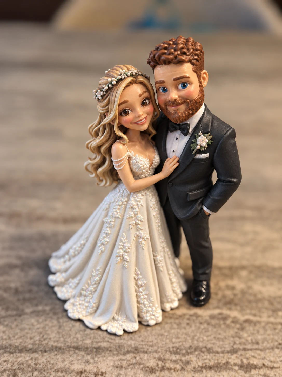 Farbige Ausführung mit funkelnden Blumen am Kleid